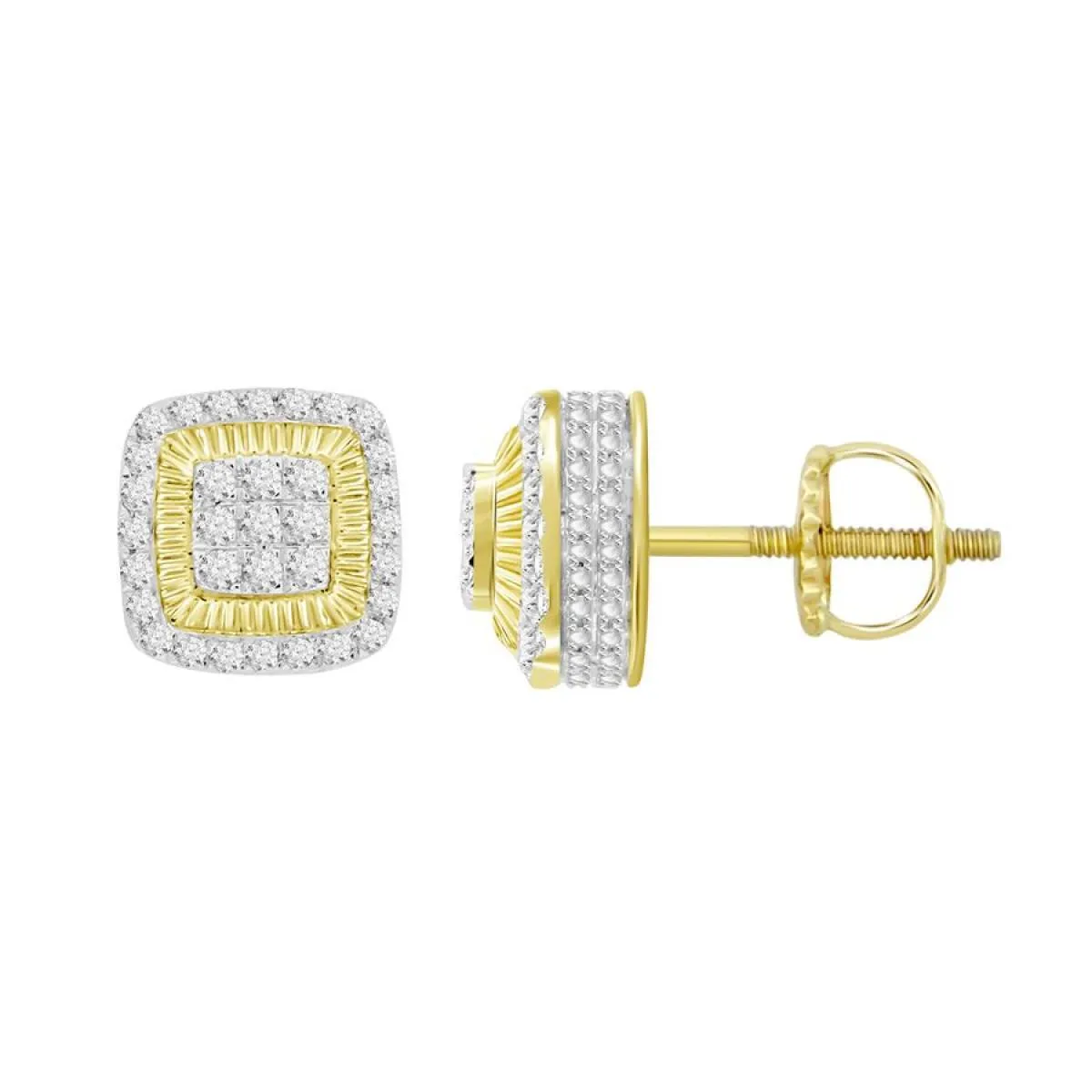 0.25cttw Diamond Square Stud Earrings 10k Yellow Gold Screw Back