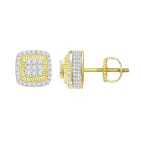 0.25cttw Diamond Square Stud Earrings 10k Yellow Gold Screw Back