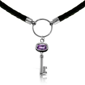 0.5 Carat 14K Solid White Gold Leather Key Necklace Amethyst