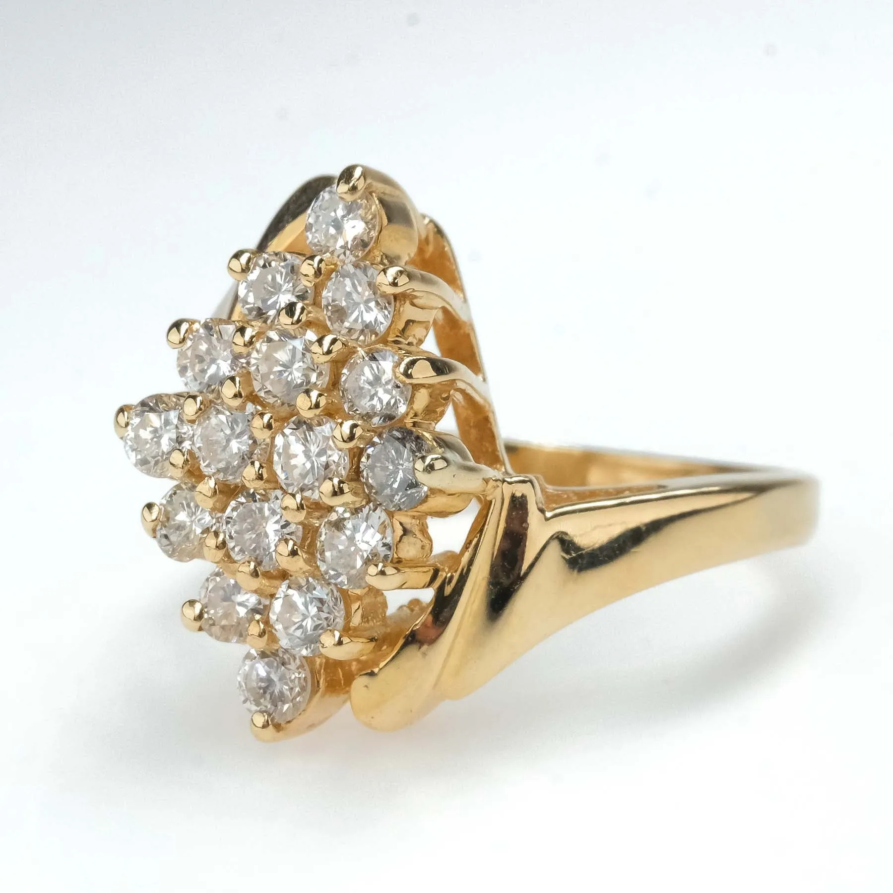 0.96ctw Round Diamond Accented Cluster Cocktail Ring in 14K Yellow Gold