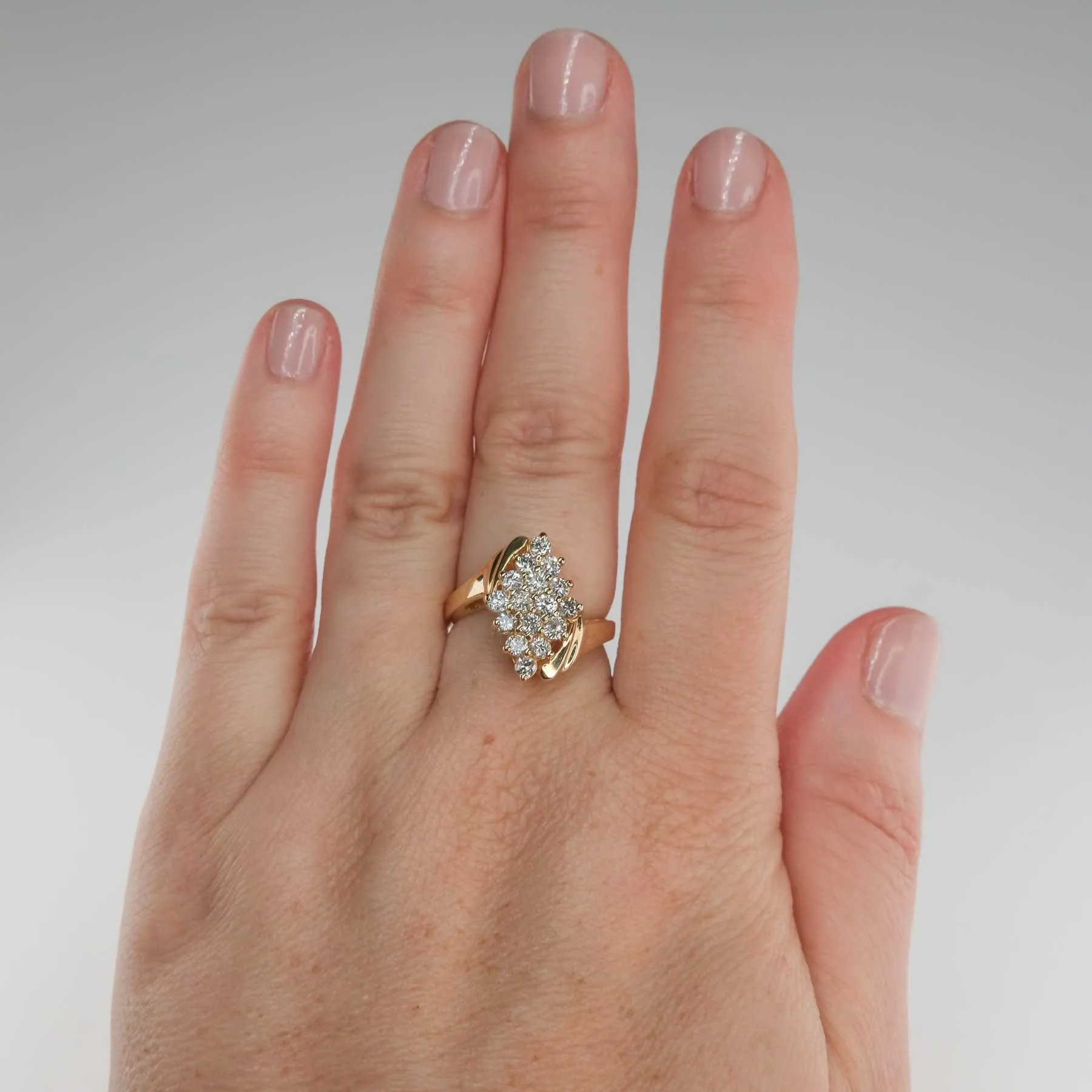 0.96ctw Round Diamond Accented Cluster Cocktail Ring in 14K Yellow Gold