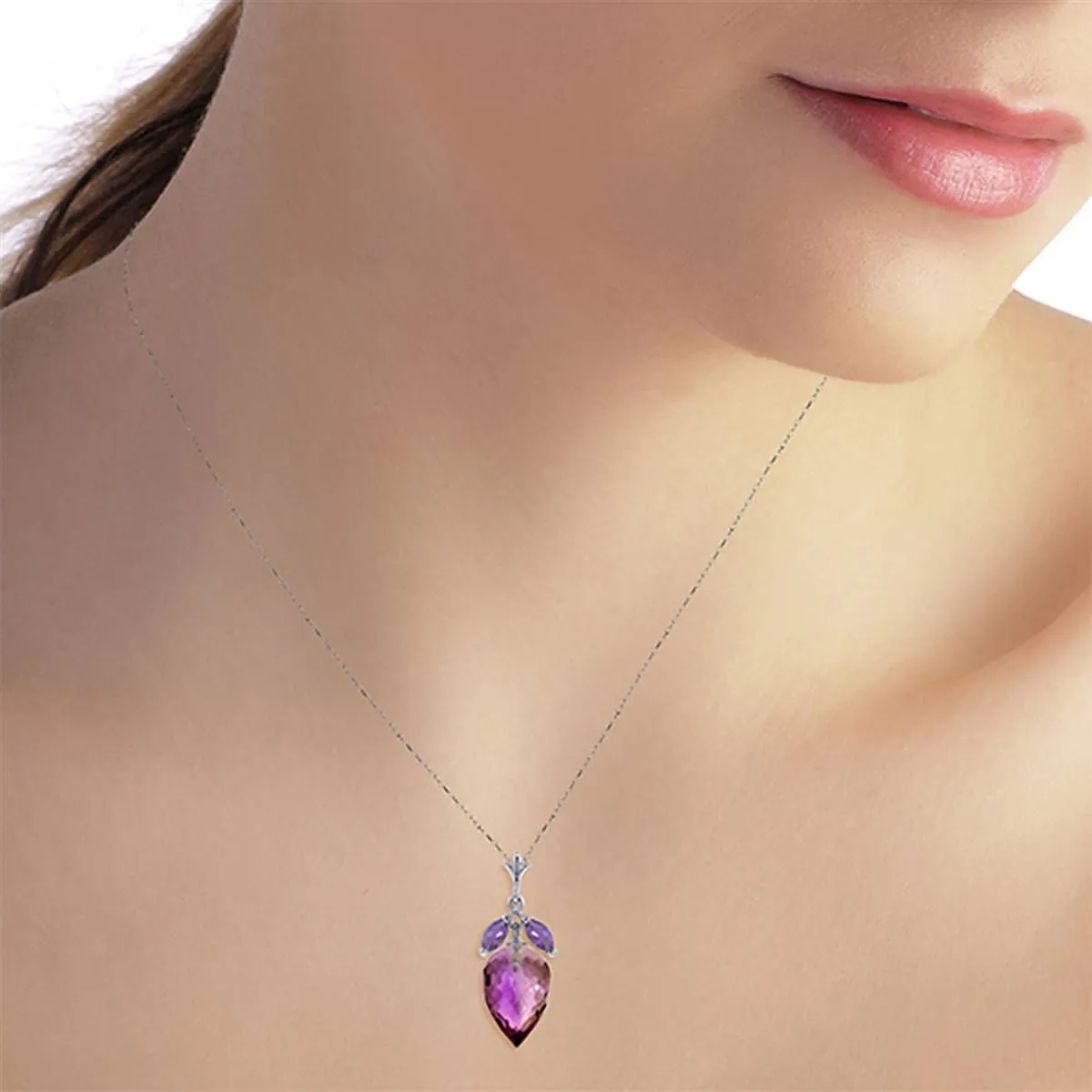 10 Carat 14K Solid White Gold Necklace Marquis Pointy Briolette Amethyst