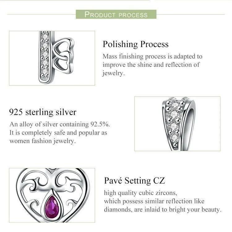 100% 925 Sterling Silver Happiness Key Heart Shape Pendant Charm Jewelry Without Chain