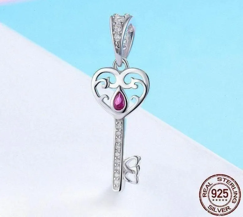 100% 925 Sterling Silver Happiness Key Heart Shape Pendant Charm Jewelry Without Chain