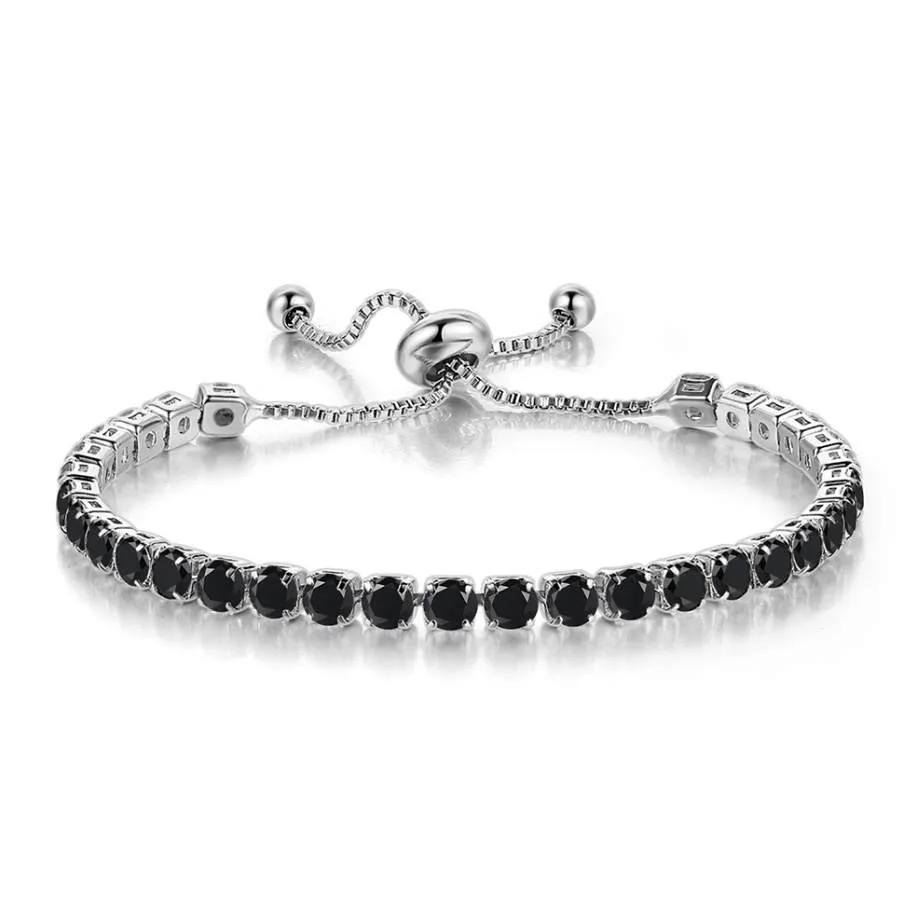 10k White Gold 6 Cttw Created Black Sapphire Round Adjustable Tennis Plated Bracelet