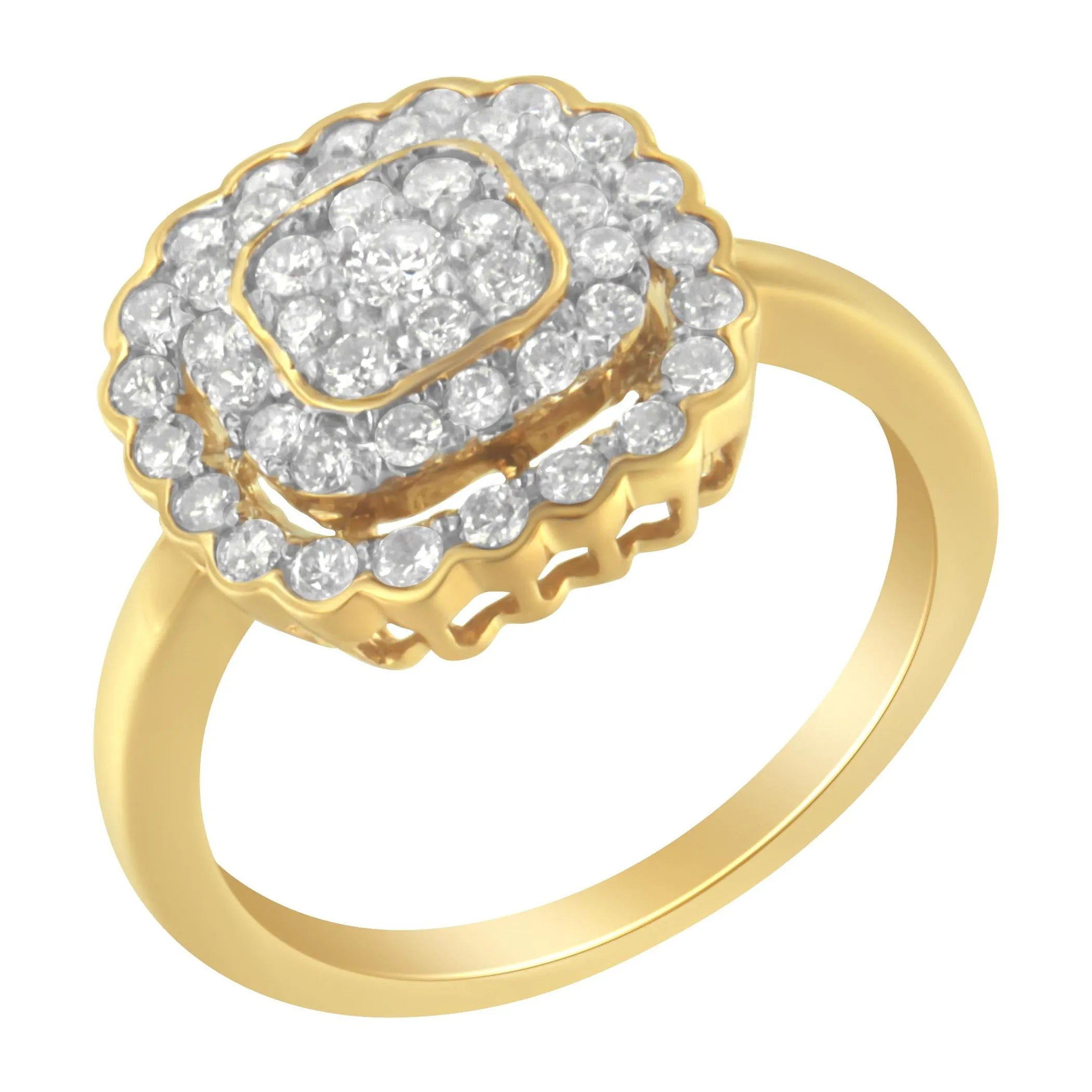 10K Yellow Gold Plated .925 Sterling Silver Diamond Cocktail Ring (3/4 Cttw, J-K Color, I2-I3 Clarity)