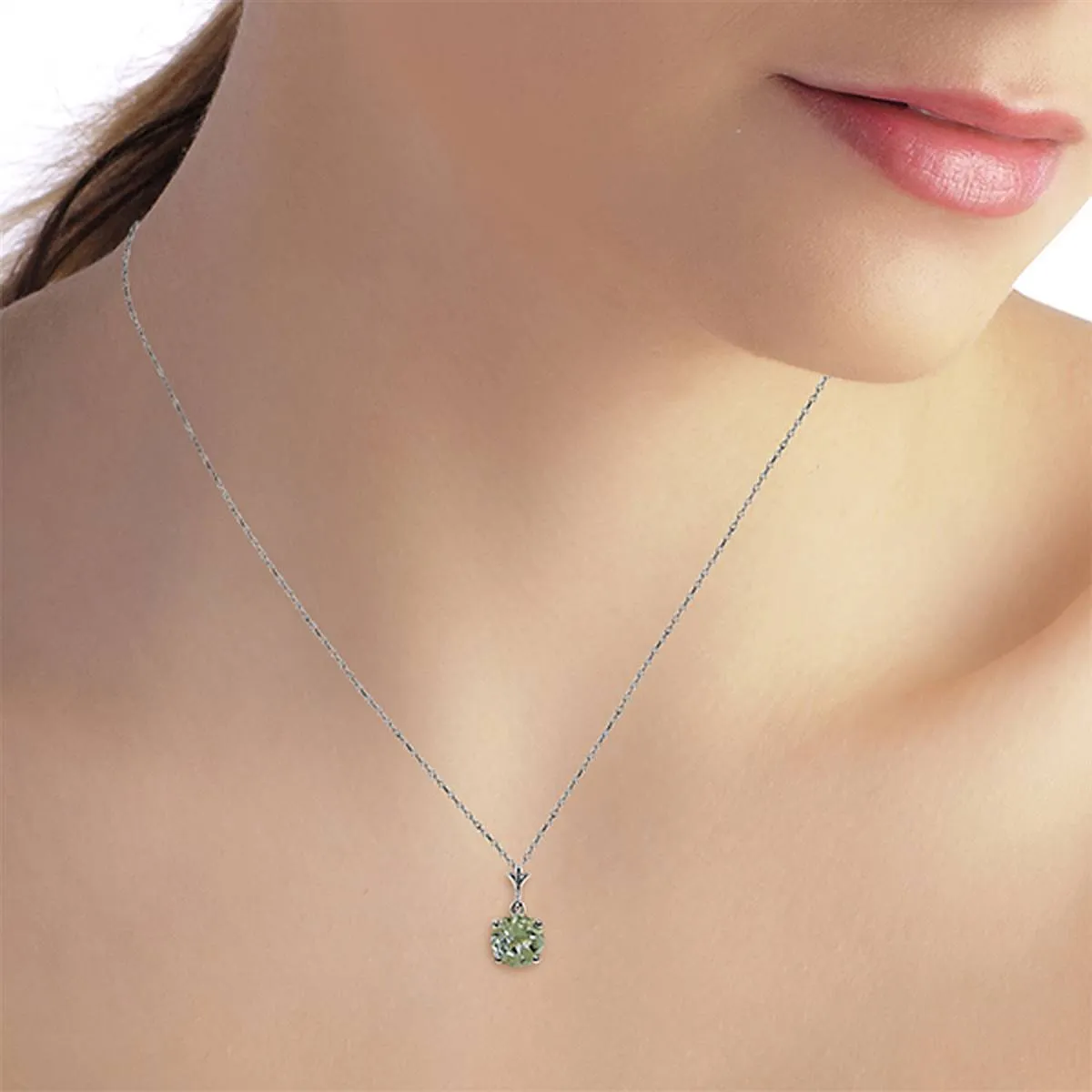 1.15 Carat 14K Solid White Gold Enter Together Green Amethyst Necklace