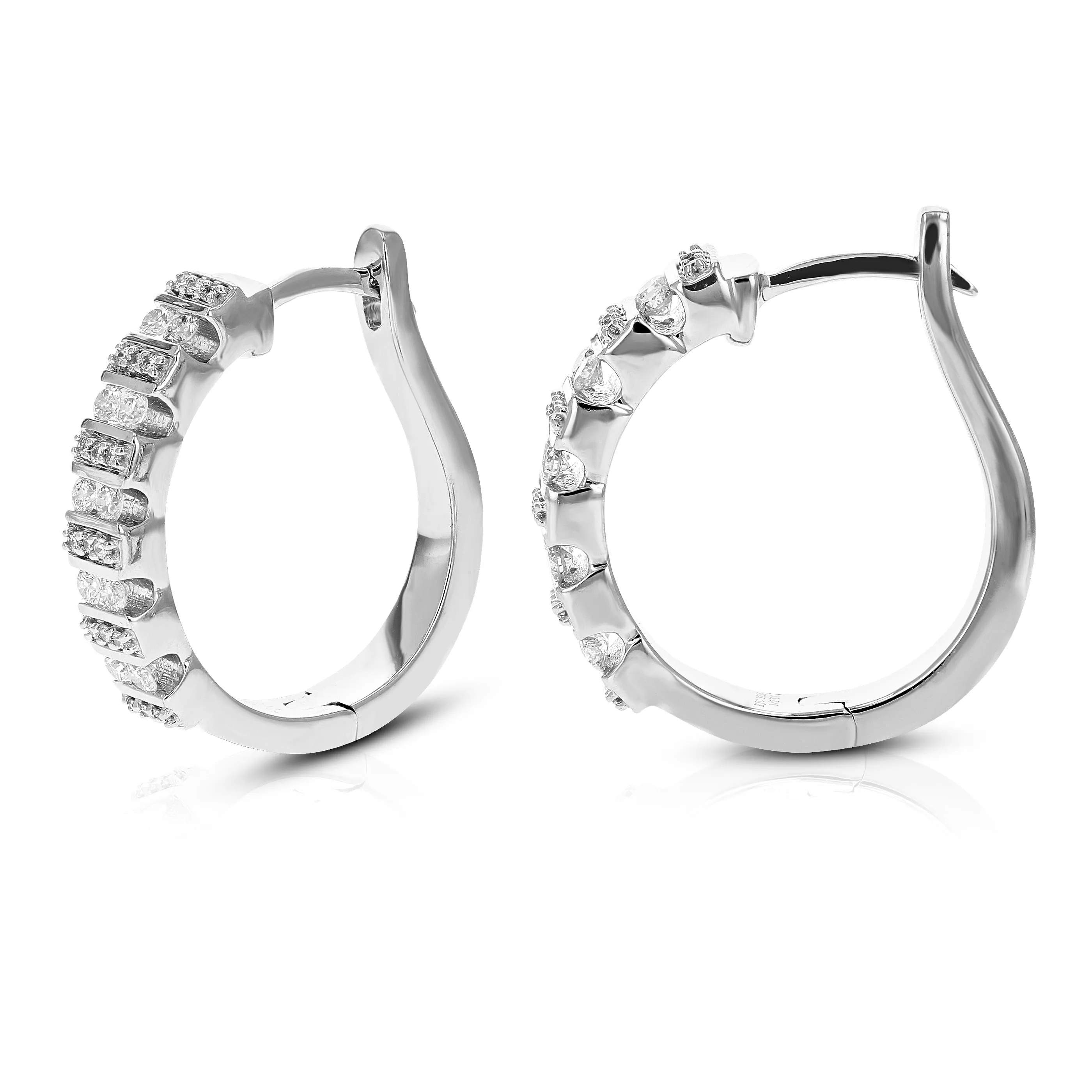 1/2 cttw Round Lab Grown Diamond hoop earrings .925 Sterling Silver Channel/Prong Set