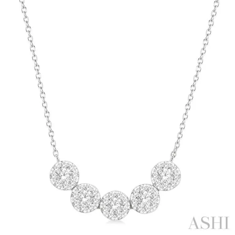 1/2 ctw 5-Stone Circular Mount Lovebright Round Cut Diamond Necklace in 14K White Gold