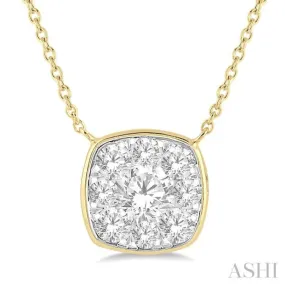 1/2 Ctw Cushion Shape Lovebright Diamond Necklace in 14K Yellow & White Gold