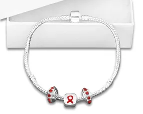 12 Red Ribbon Chunky Charm Bracelets