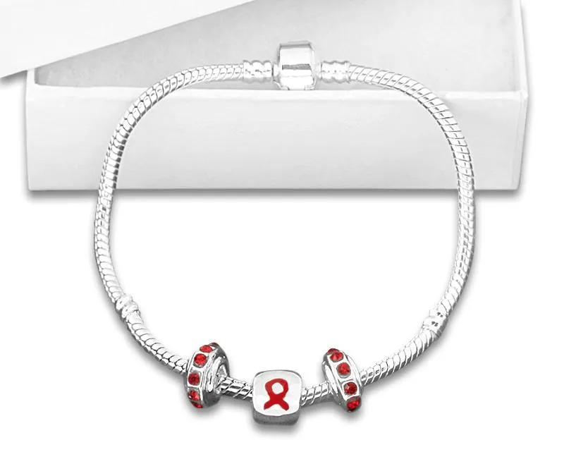 12 Red Ribbon Chunky Charm Bracelets