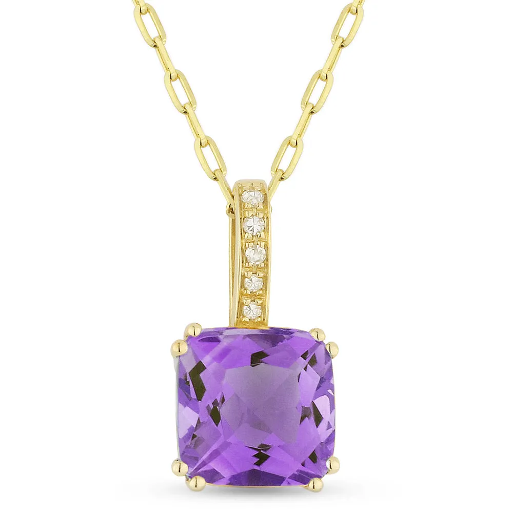 1.21Ct Amethyst 16"pendant Necklace In 14K Yellow Gold