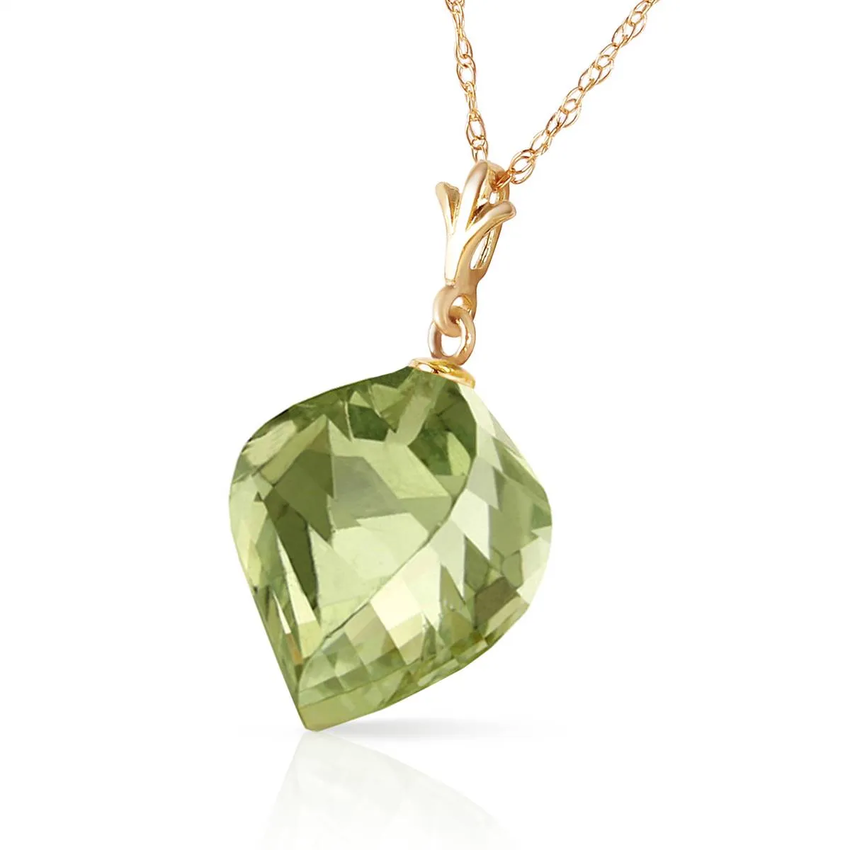 13 Carat 14K Solid Yellow Gold Necklace Twisted Briolette Green Amethyst