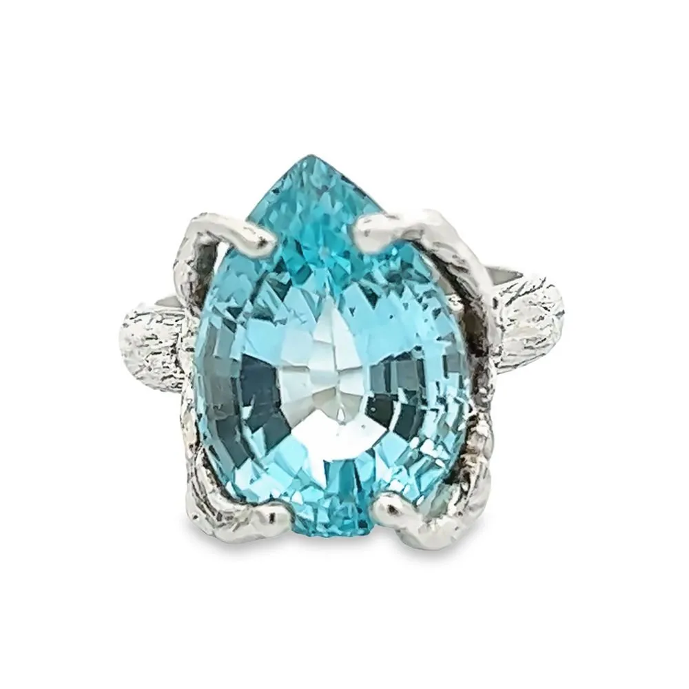 13 ct Cushion Cut Pear Shape Swiss Blue Topaz Sterling Silver Cocktail Ring