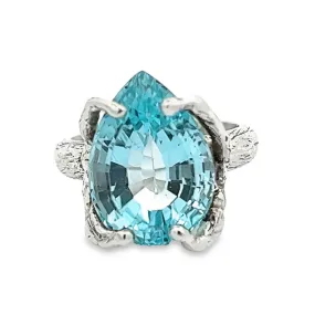 13 ct Cushion Cut Pear Shape Swiss Blue Topaz Sterling Silver Cocktail Ring