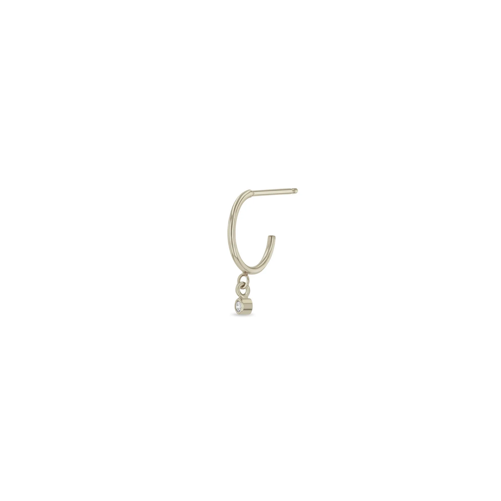 14k Dangling Diamond Bezel Thin Huggie Hoops