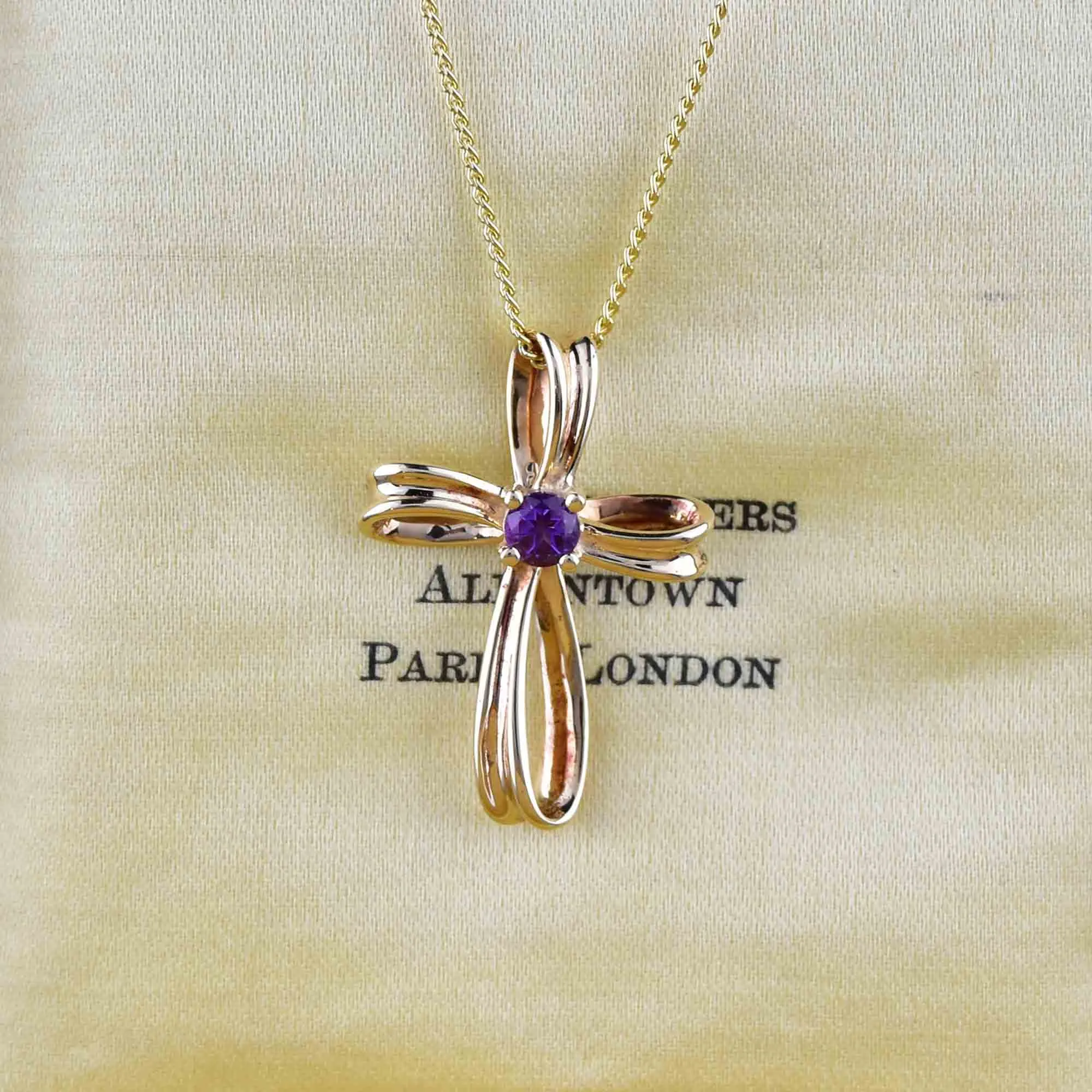 14K Gold Amethyst Cross Pendant Necklace