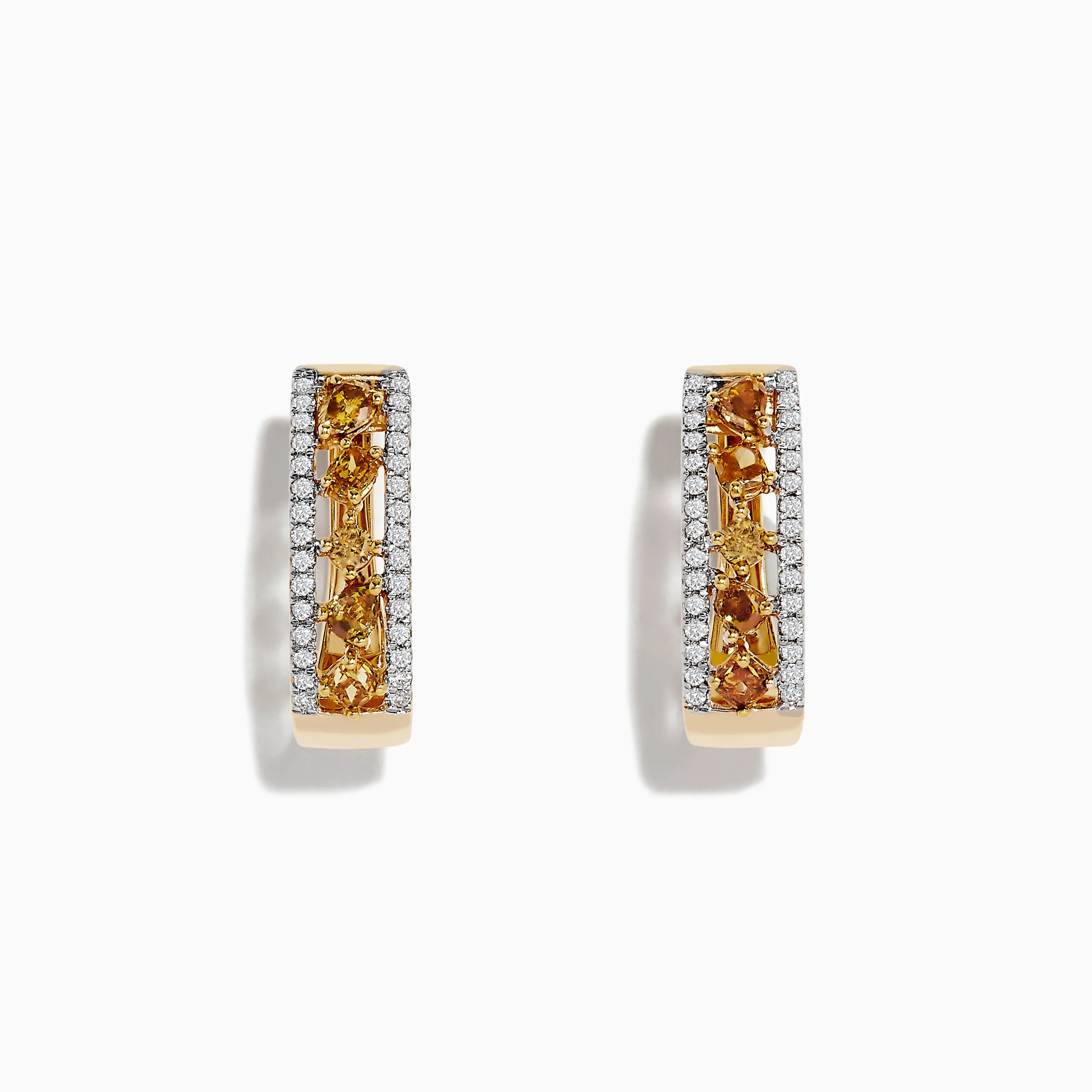 14K Gold Fancy Yellow and White Diamond Hoop Earrings, 1.00 TCW