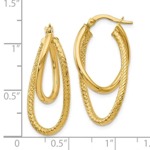 14K Polished and Textured Hinged Hoop Earrings