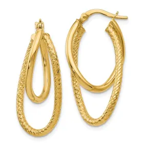 14K Polished and Textured Hinged Hoop Earrings