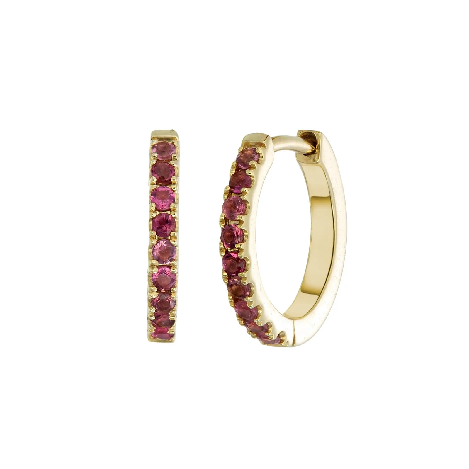 14K SOLID GOLD MINI HALO HOOPS - PINK TOURMALINE