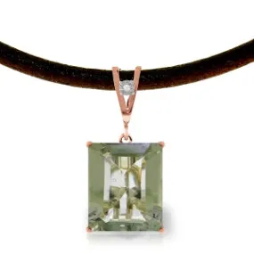 14K Solid Rose Gold & Leather Diamond/Green Amethyst Square Cut Necklace