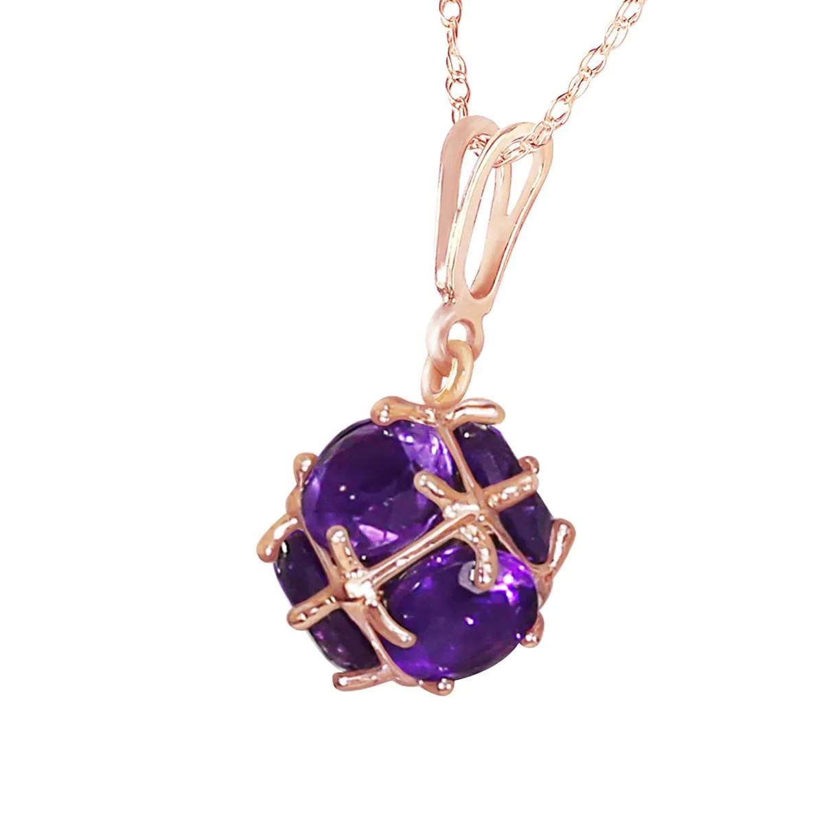 14K Solid Rose Gold Necklace w/ Natural Amethysts