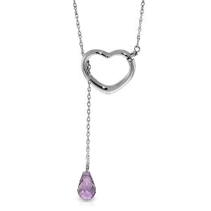 14K Solid White Gold Heart Necklace w/ Drop Briolette Natural Amethyst