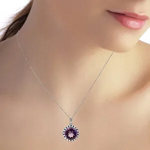 14K Solid White Gold Natural Black / White Diamonds & Amethyst Necklace