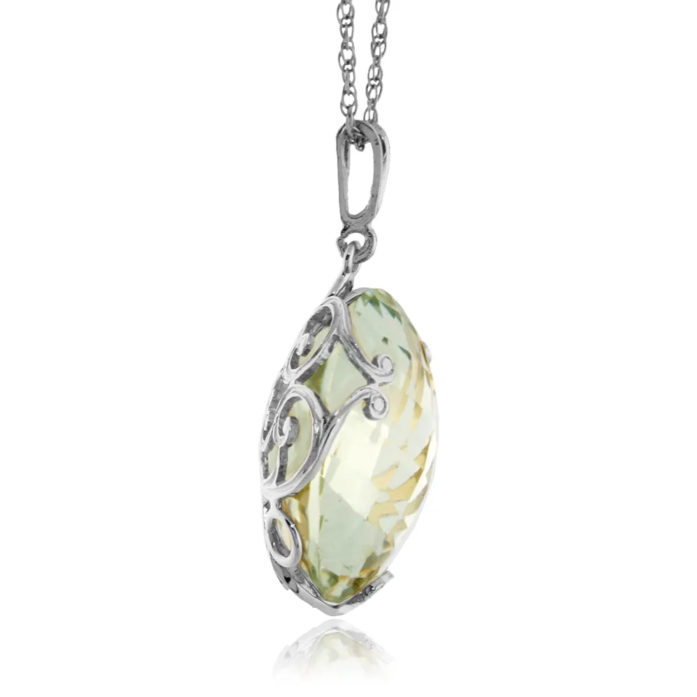 14K Solid White Gold Necklace Round Green Amethyst Certified