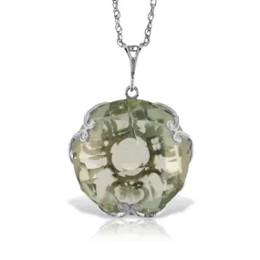 14K Solid White Gold Necklace Round Green Amethyst Certified