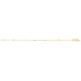 14K Tri Color Anklet   Finish Cross