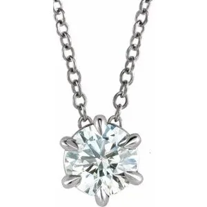 14K White 1/2 CT Natural Diamond Solitaire 16-18" Necklace