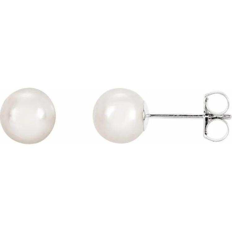 14K White 6 mm Cultured White Akoya Pearl Earrings