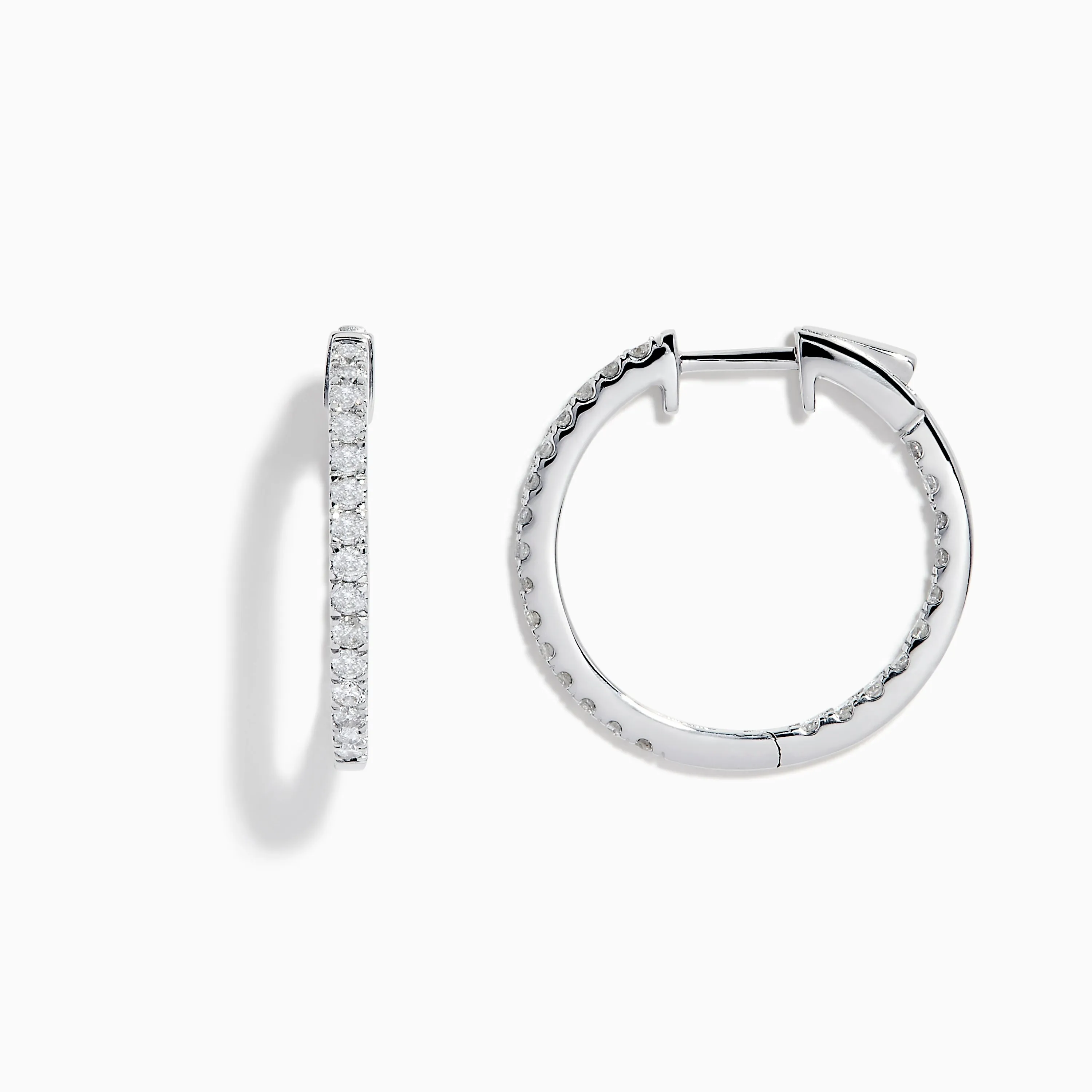 14K White Gold 3/4" Diamond Hoop Earrings