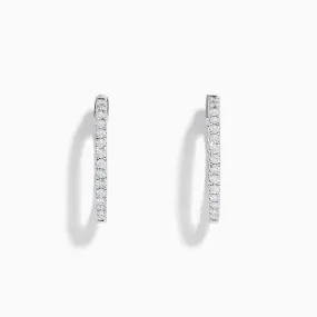 14K White Gold 3/4" Diamond Hoop Earrings