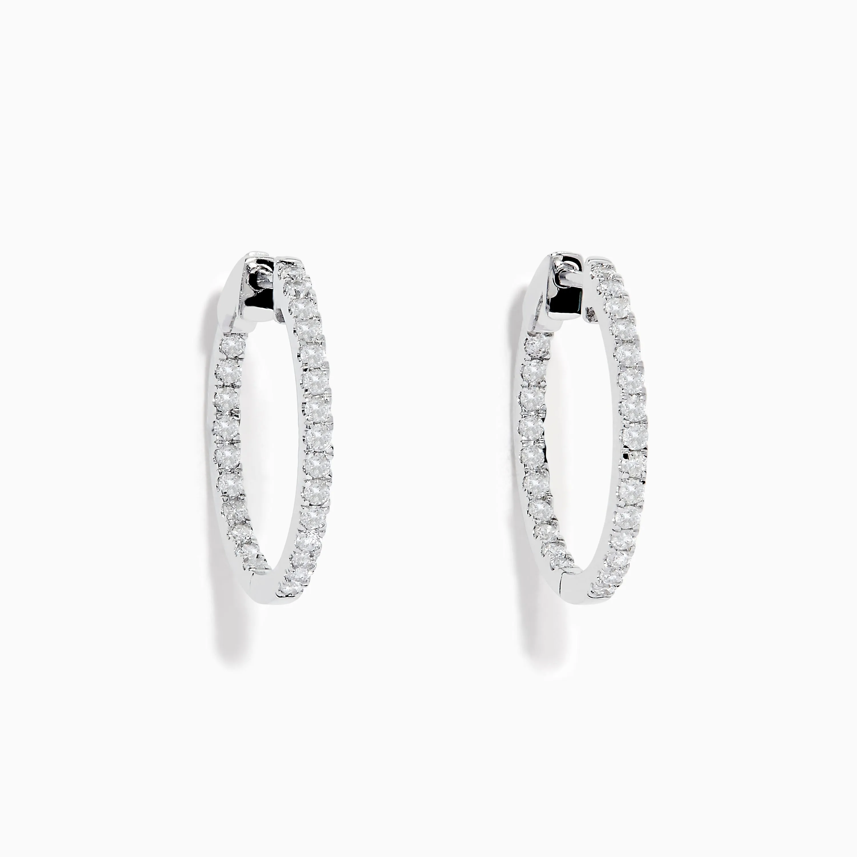 14K White Gold 3/4" Diamond Hoop Earrings