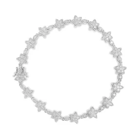 14K White Gold Diamond Floral Elegance Bracelet with 1 1/5 Cttw Sparkle