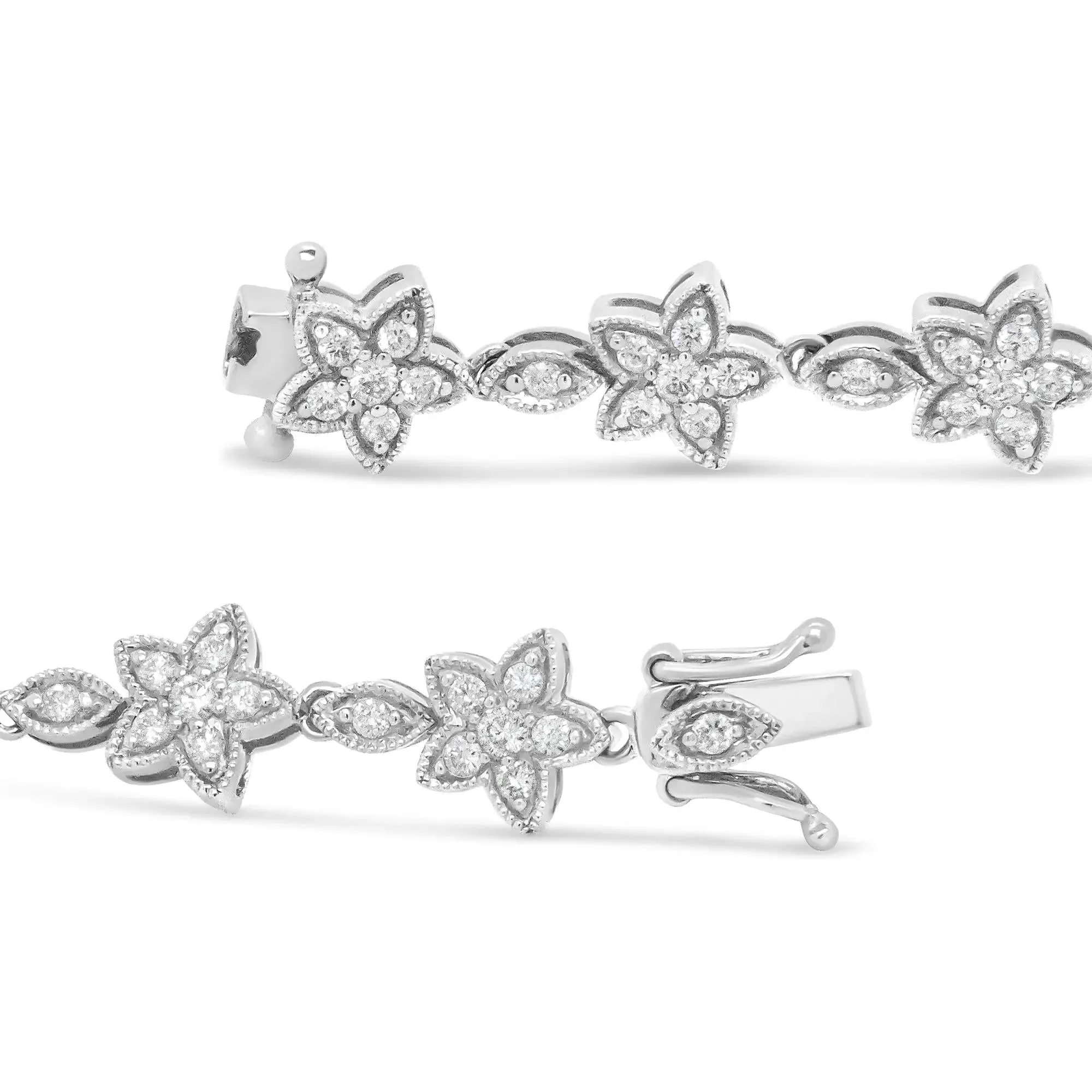 14K White Gold Diamond Floral Elegance Bracelet with 1 1/5 Cttw Sparkle