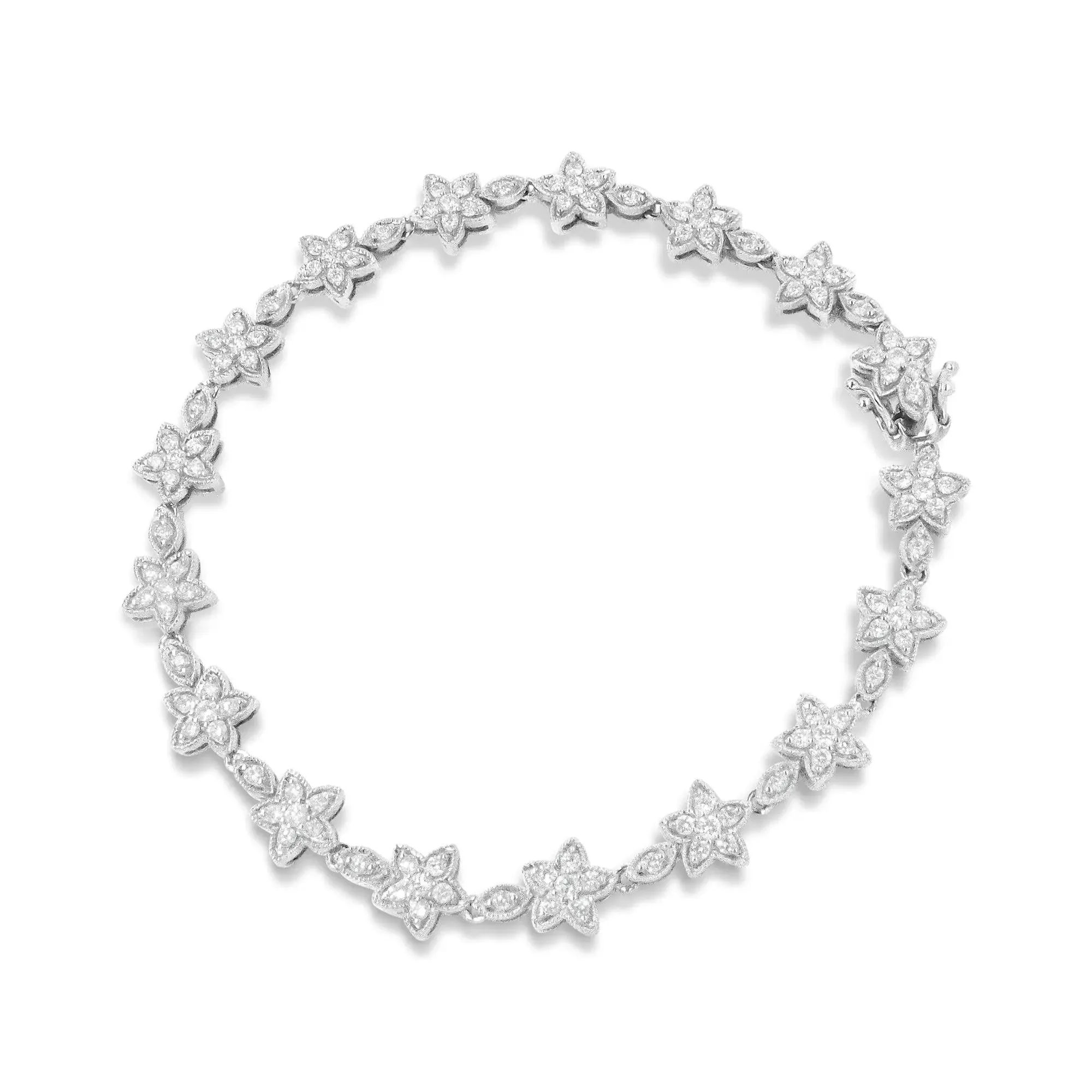 14K White Gold Diamond Floral Elegance Bracelet with 1 1/5 Cttw Sparkle