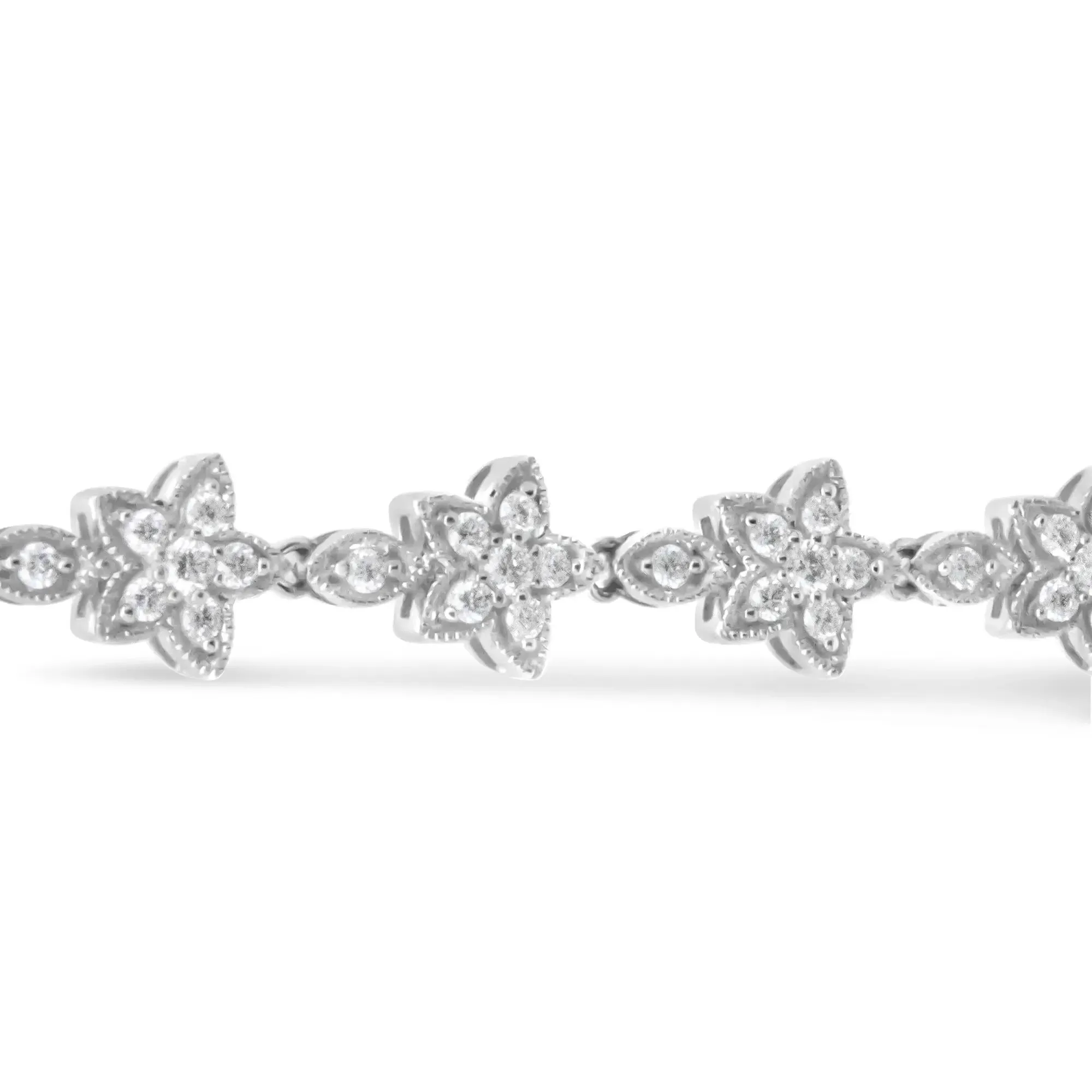 14K White Gold Diamond Floral Elegance Bracelet with 1 1/5 Cttw Sparkle