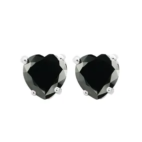 14k White Gold Plated 1/2 Carat Heart Created Black Sapphire Stud Earrings