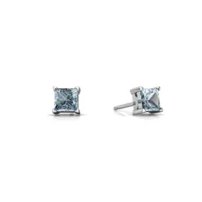 14k White Gold Plated  4 Carat Princess Cut Created Aquamarine Sapphire Stud Earrings