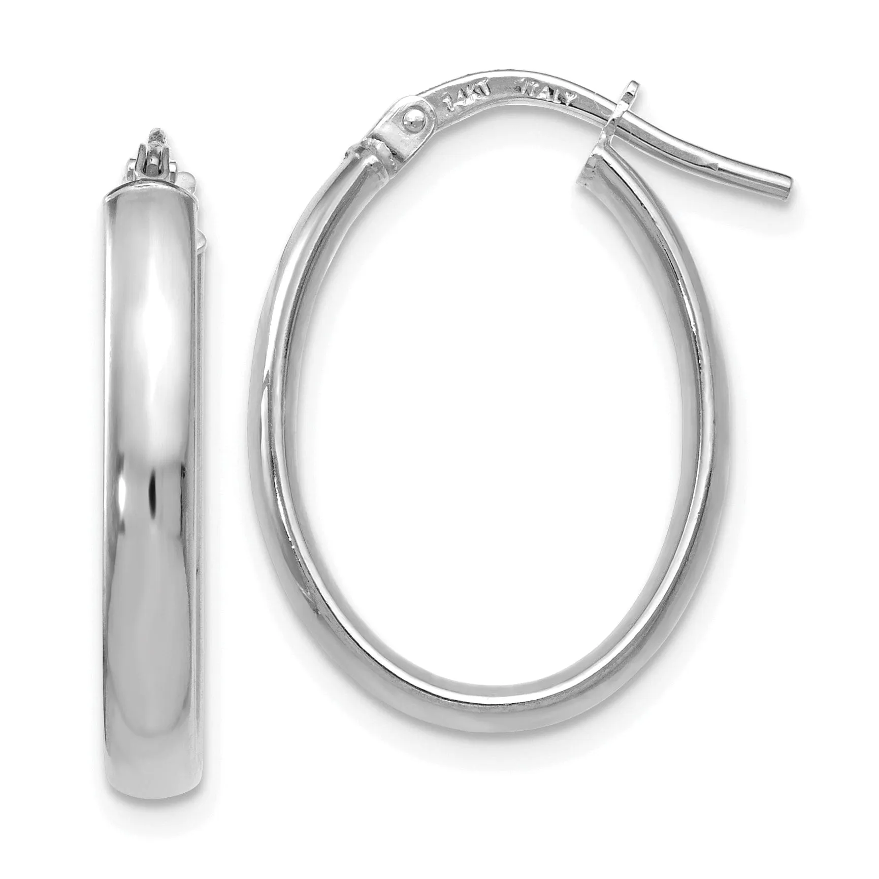 14k White Gold Polished Finish Oval Hoop Earrings