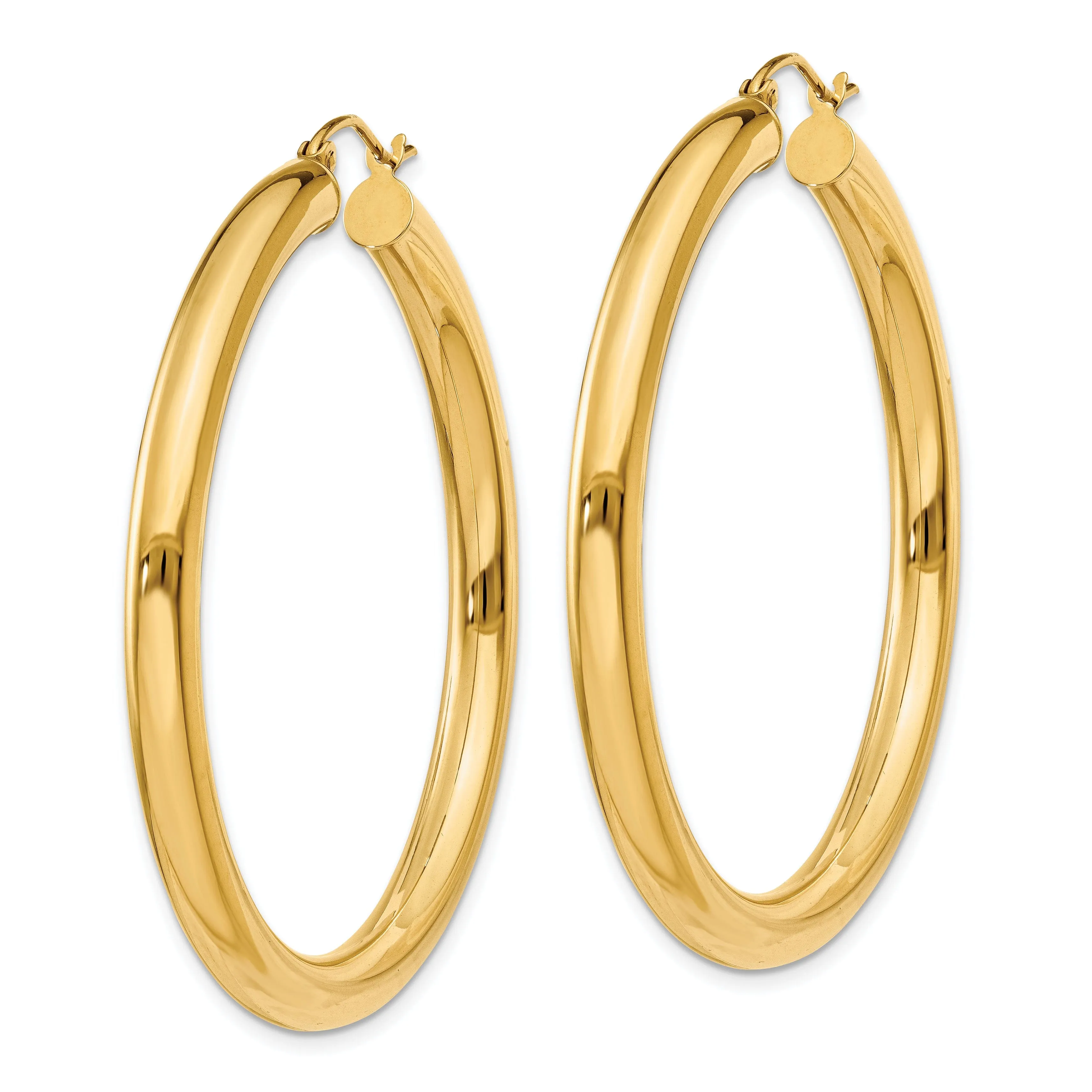 14k Yellow Gold 4MM x 45MM Tube Hoop Earrings