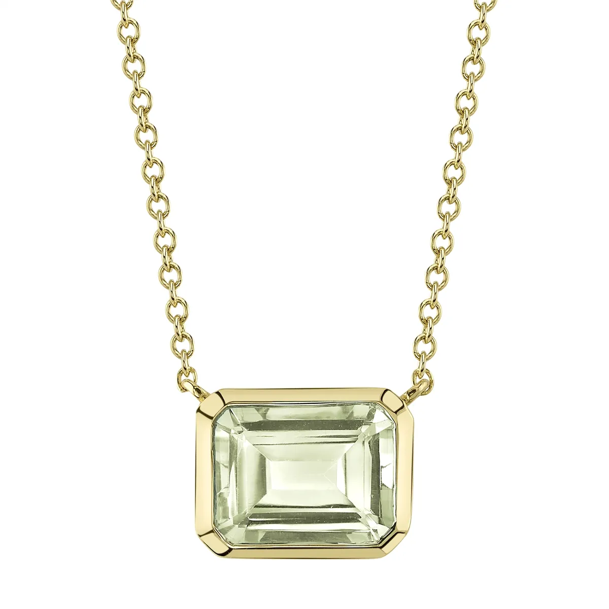 14K Yellow Gold Green Amethyst Necklace