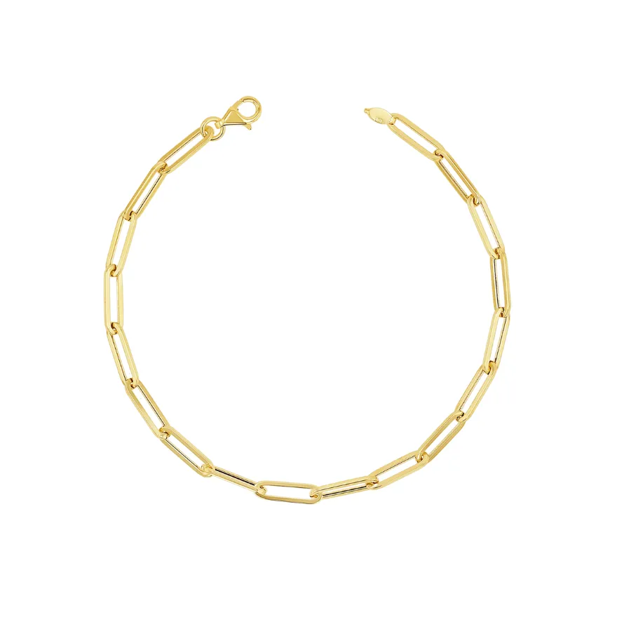 14K Yellow Gold Paperclip Chain Bracelet