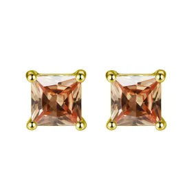 14k Yellow Gold Plated 1/2 Carat Princess Cut Created Champagne Sapphire Stud Earrings