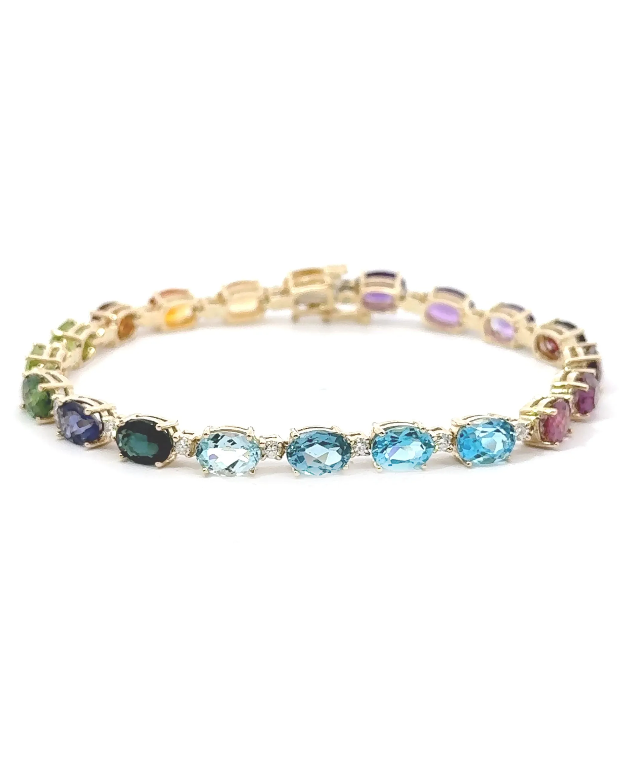 14K Yellow Gold Rainbow Bracelet with Semiprecious Stones